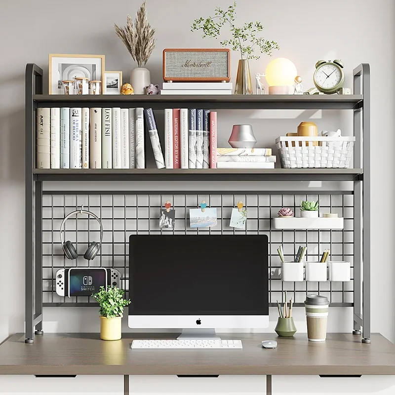 Premium Bookshelf Desk Storage Desktop Multilayer Wrought Iron Shelves Student Computer Desk Bookcases