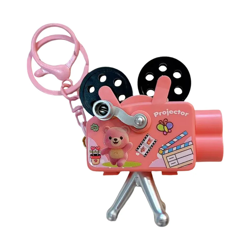 크리 에이 티브 작은 동물 핸드 크랭크 프로젝터 키 체인 귀여운 Schoolbag 장식 펜던트 재미 빛나는 프로젝터 장난감 작은 선물