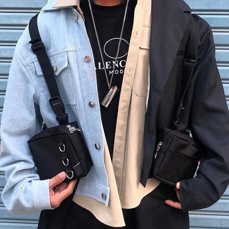 Bolsa de Peito Hip Hop Tática Streetwear Unissex, Pochete Funcional para Exterior, Colete com Dois Bolsos, Bolsa de Peito com Arnês, Bolsa Disco