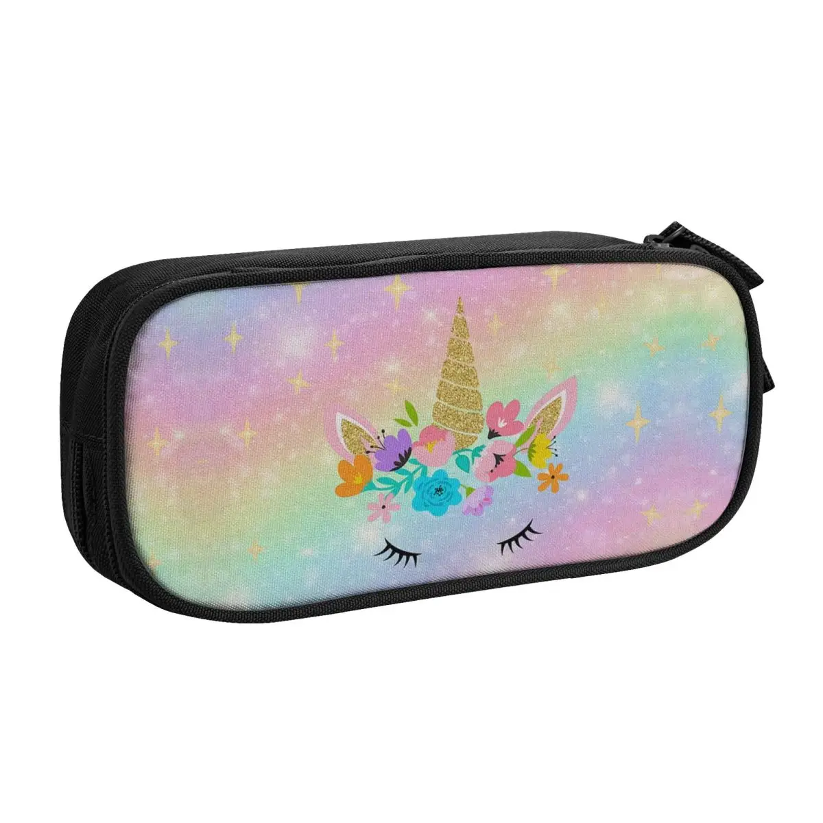 Imagem -02 - Desenhos Animados Personalizados Arco-íris Unicórnio Lápis Case para Meninos e Meninas Grande Capacidade Caneta Caixa Bolsa Acessórios Escolares