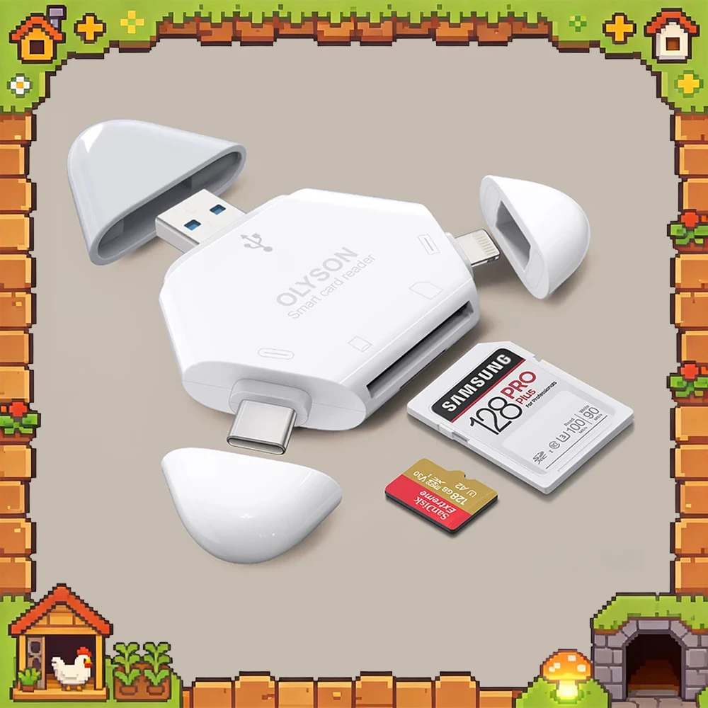 OLYSON USB 2.0 3-in-1 Card Reader USB-C USB-A Lightning SD TF Memory Card Adapter for Phones Tablets Computers