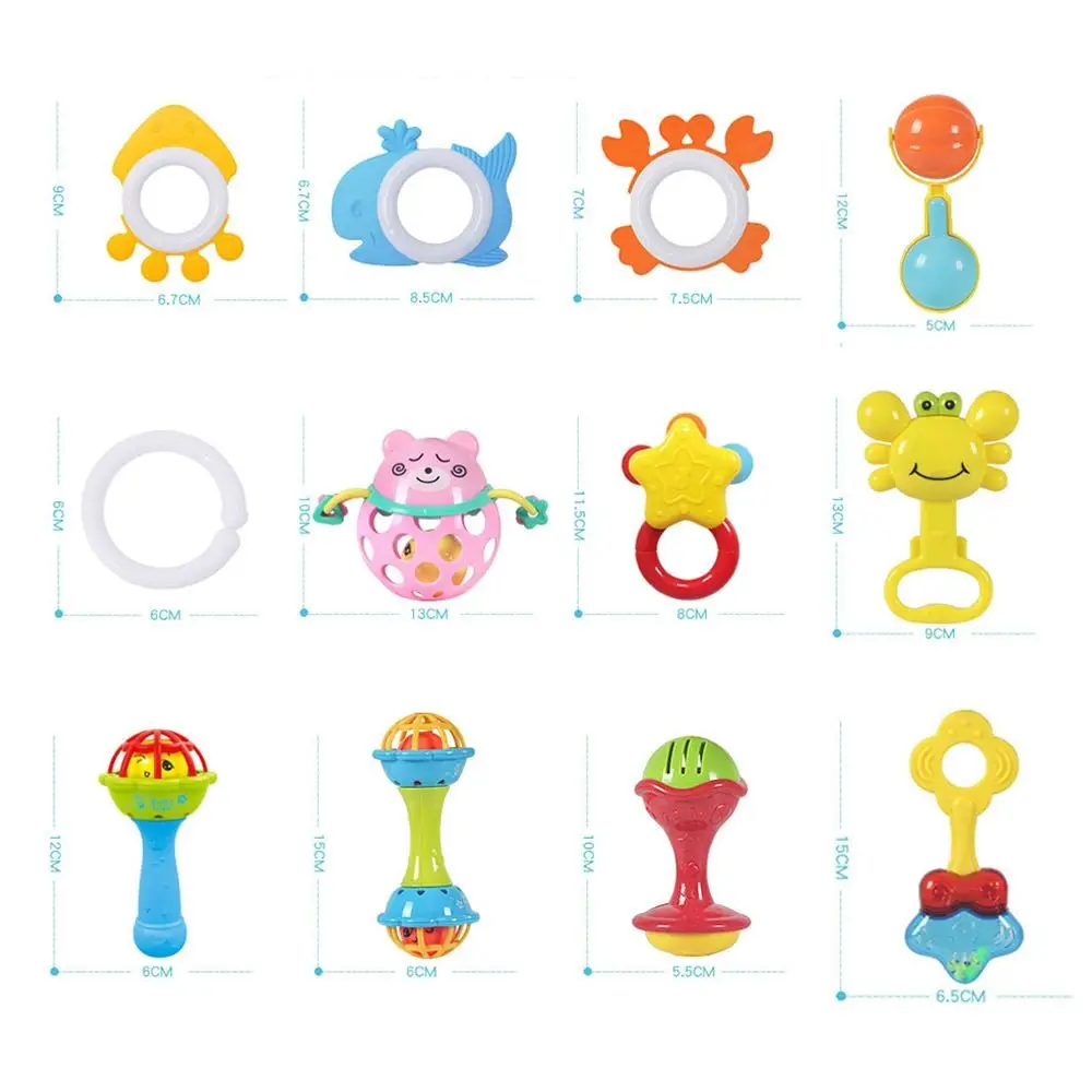 7pcs/set Cartoon Colorful Rattle Interactive Intelligent Teether Soft Cute Hand Jingle Bells Accessories