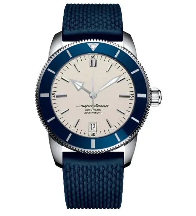 ساعة ميكانيكية أوتوماتيكية فاخرة للرجال Superocean باللون الأسود والأزرق بحزام مطاطي ساعات رياضية 46 ملم relogio