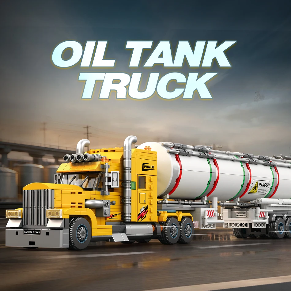 

1119 PCS Kenworthed W900 Oil Tank Truck Tractor Building Blocks North American Highway Heavy Duty Truck Trailer Bricks Toys Gift
