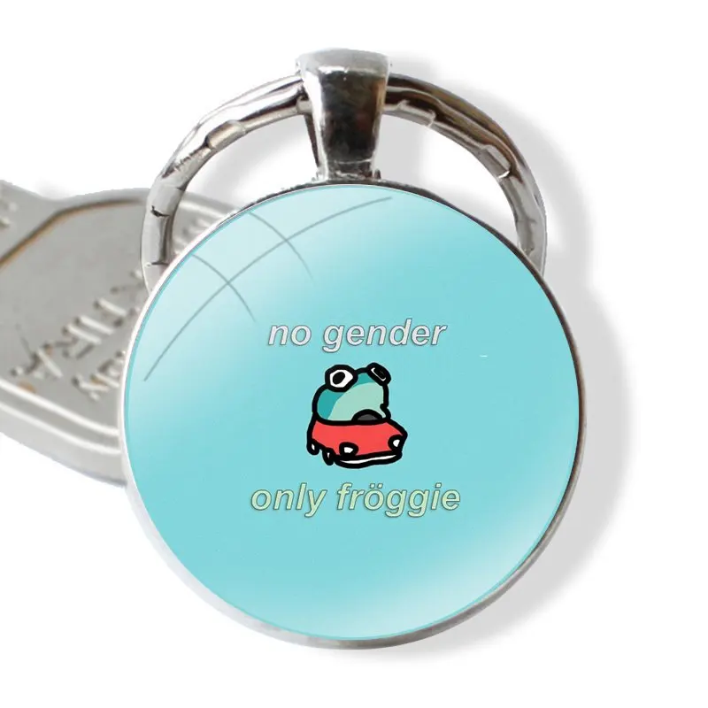 Keychain Handmade Glass Cabochon Key Ring Holder Pendant Key Chains No Gender Only Frog Non Binary Flag F