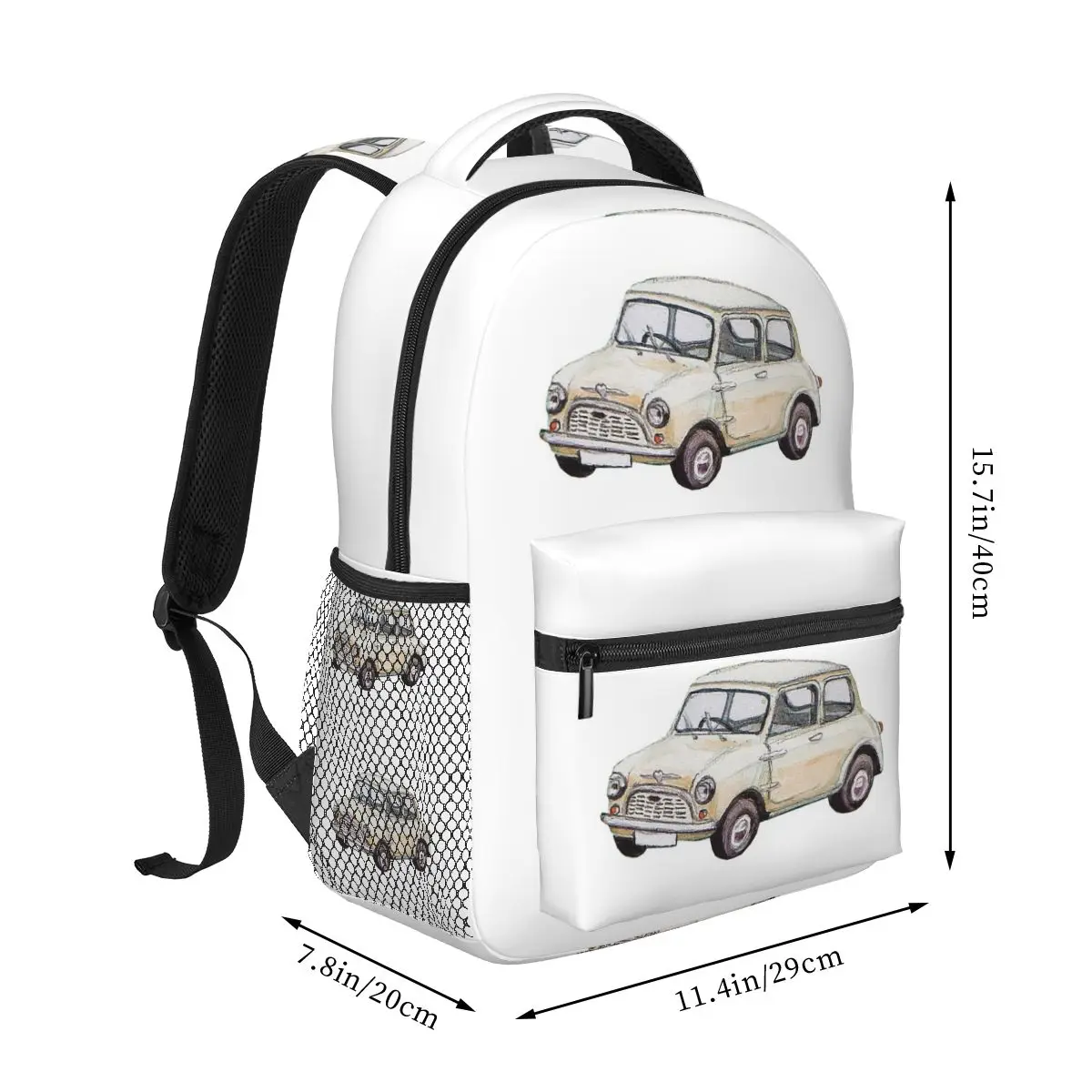 Classic White Mini Cooper In Watercolor Style Backpacks Boys Girls Bookbag Students School Bags Laptop Rucksack Shoulder Bag