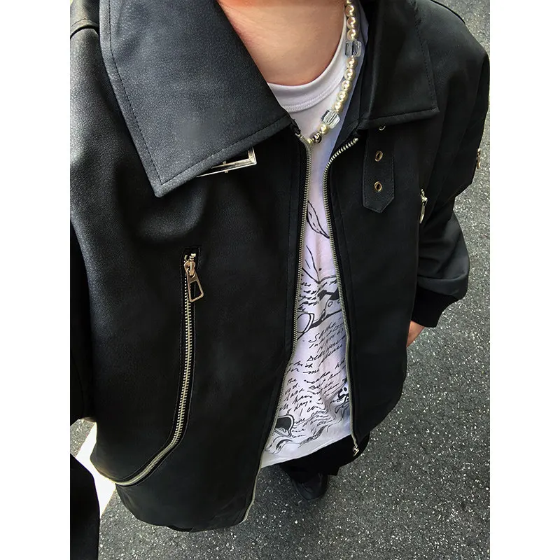 

Bla American Motorcycle Leather Jaet Men's Sli Spring Autumn Outerwear Trendy Brand Cleanfit Harlington Jaet