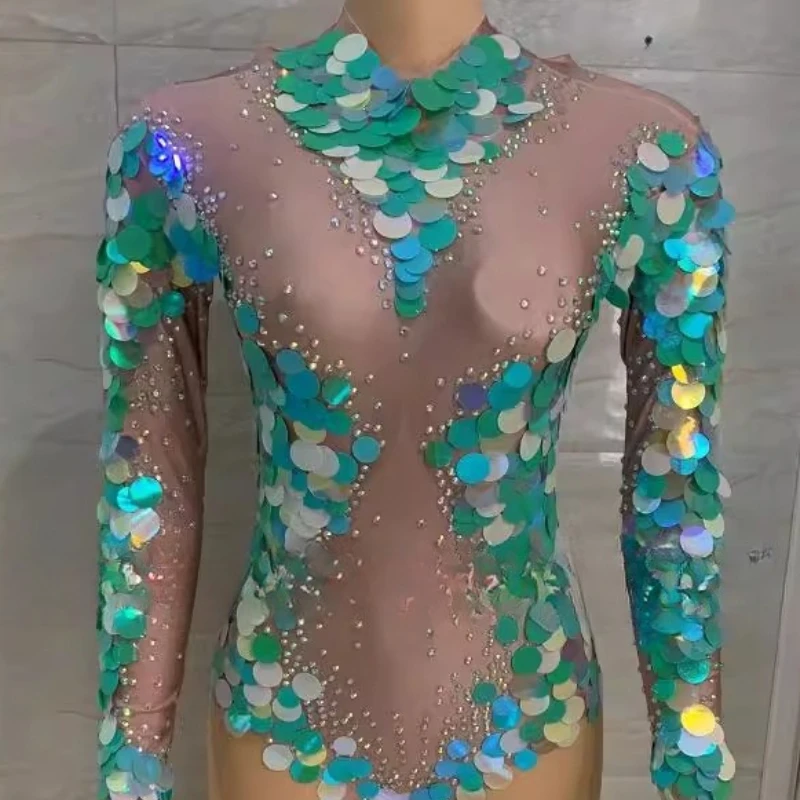 Costume Show Nightclub Super Shiny Diamond Hollow Sexy Onesie Stage Mermaid High Fork Vestidos De Festa Luxo Vestidos Brillantes