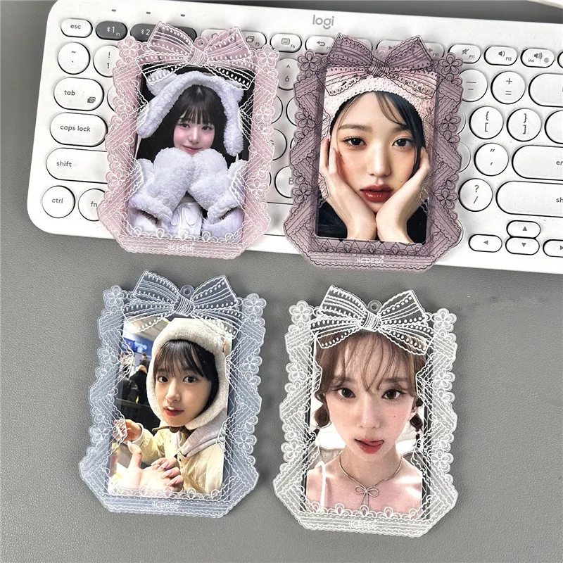 Teens Girls Lace Card Holder Acrylic Hard Cards Protective Case for Students Fans Anime Stars Photocard Holders 2024 New Lolita