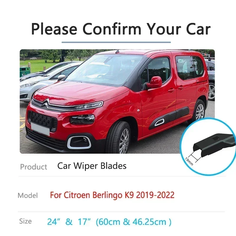 For Citroen Berlingo Peugeot Partner Opel Combo K9 2019~2022 Frameless Wiper Blades Cutter Arm Windscreen Window Car Accessories 2
