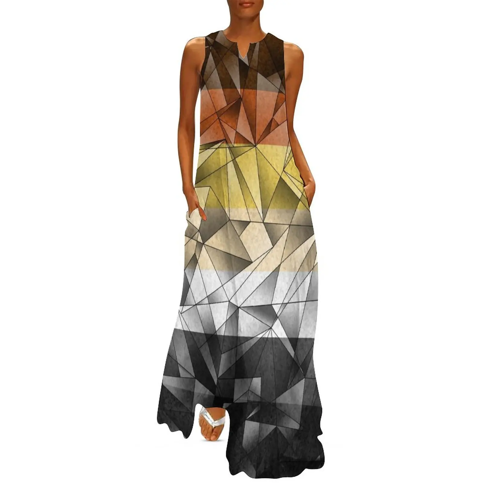 Abstract Fractal Triangles Gay Bear Pride Flag Pattern Long Dress summer woman dress 2025 women's summer jumpsuit