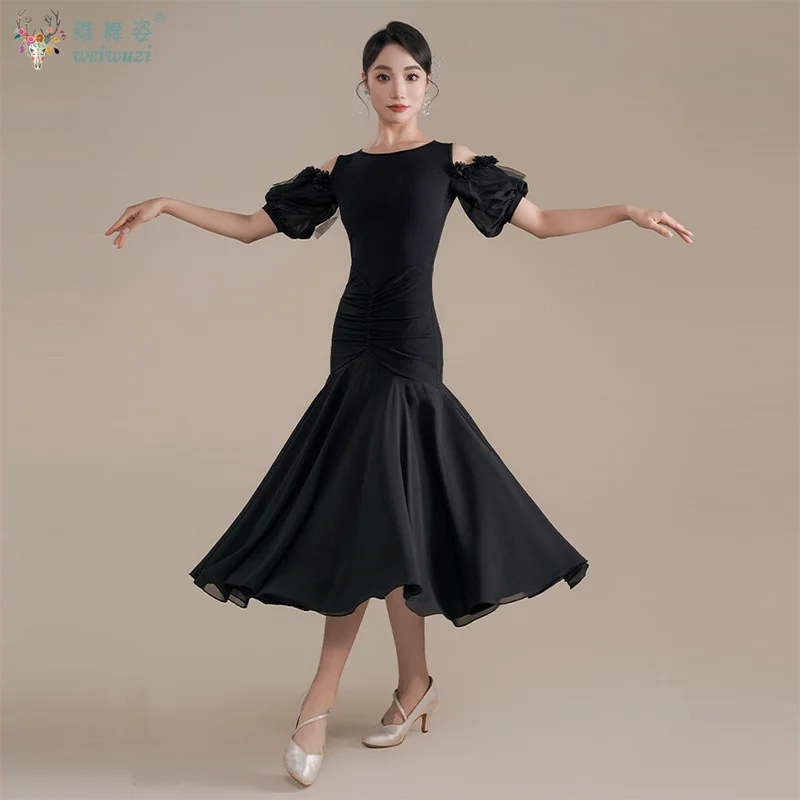 Ballroom Dance Training Course Adult Dance Group Performance Attire Female Half Sleeves Waltz Foxtrot Practise Big Swing Dresses