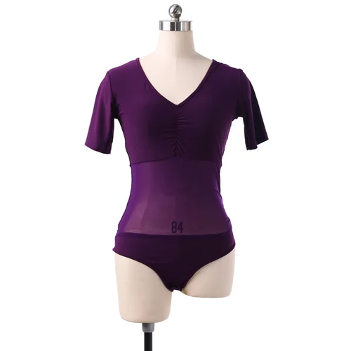 Imagen 2 del producto Top de gasa semitransparente para danza del vientre, blusa de manga corta, mono Sexy de malla, práctica de bailarina, ropa básica para adultos, barato, rojo