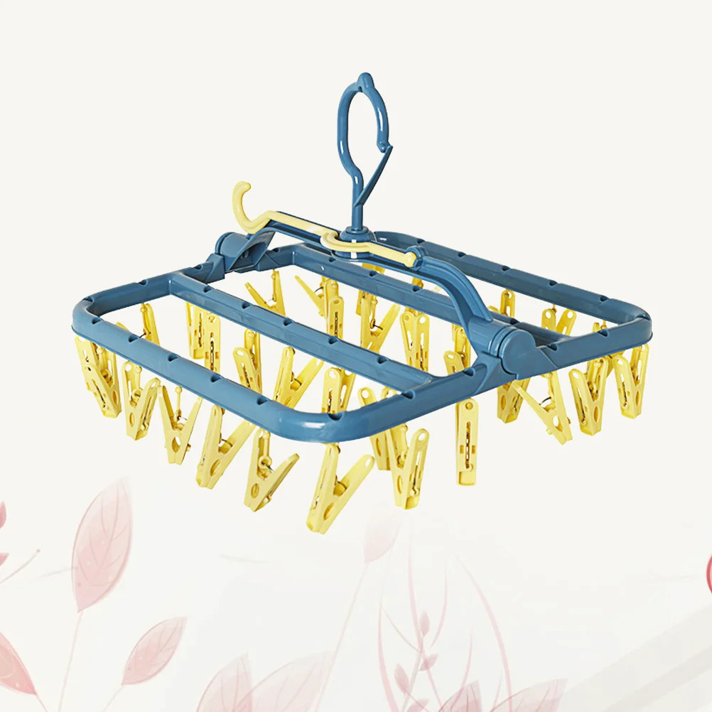 

Multifunctional Hanging Clips Size L Blue Foldable Clothes Drying Rack Anti-Slip Socks Clips Hat Organizer Closet Storage