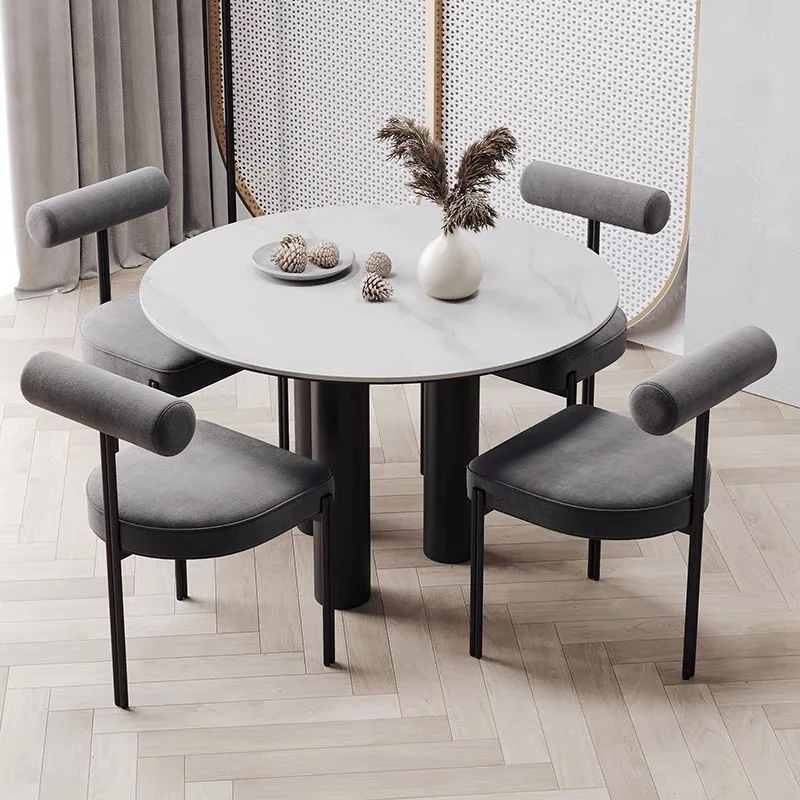 Light luxury household dining chairs, modern marble dining table, simple round dining table