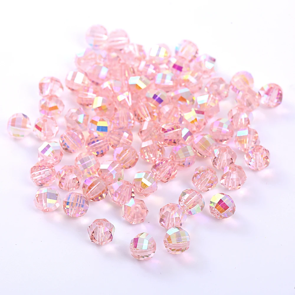 50pcs 8mm Pink/White AB Glass Crystal Watermelon Loose Beads DIY Bracelet Jewelry Making Clothing Accessories