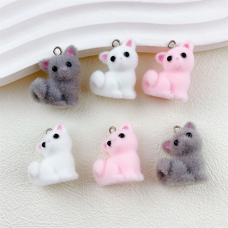 

Wholesale 30pcs/lot animals cartoon cats shape resin flocking dolls beads diy jewelry garment/keychain accessory