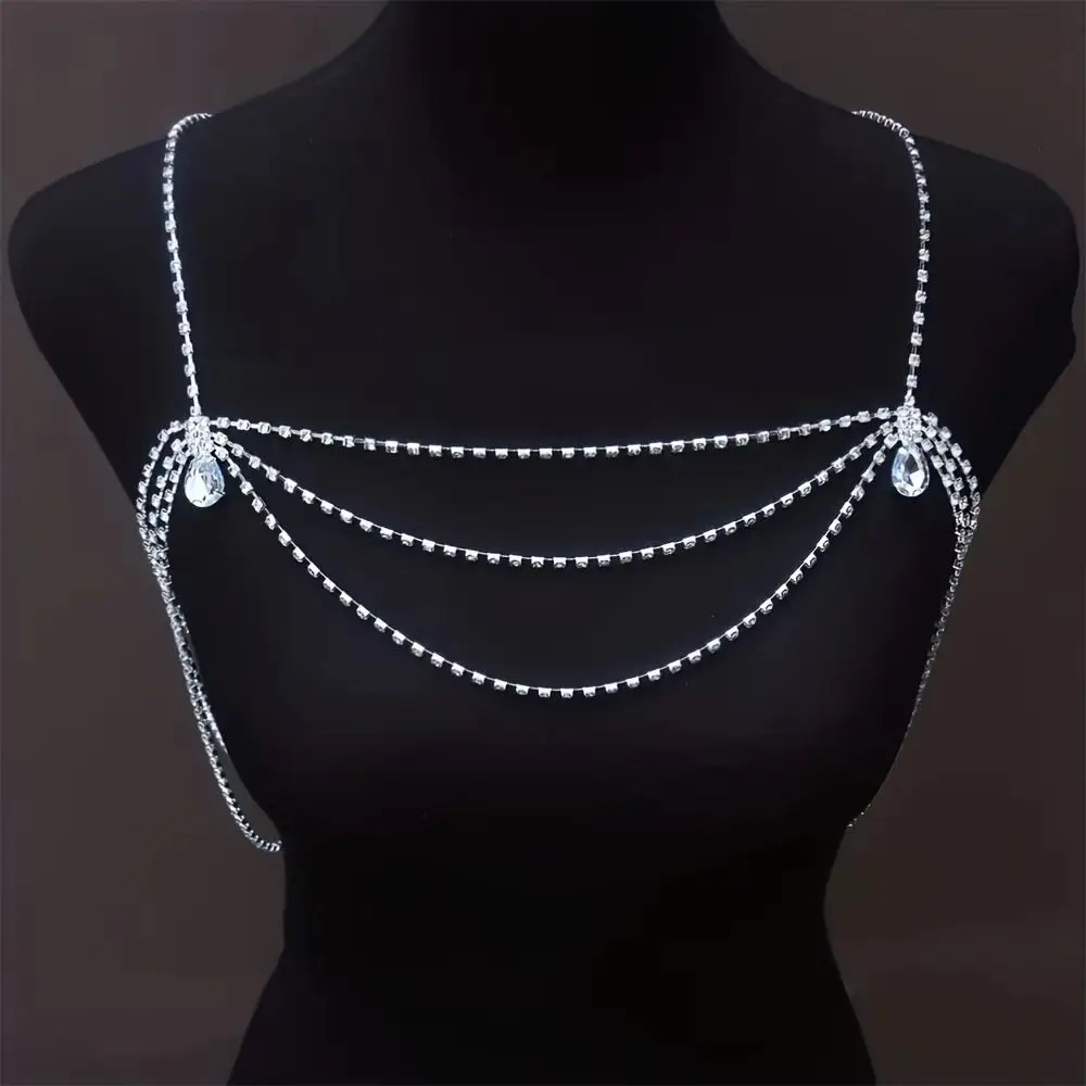 الرجعية شرابة الراين سلسلة الكتف الفاخرة قطرة الماء المرأة سلسلة الكتف قابل للتعديل انفصال بلينغ الجسم سلسلة #3