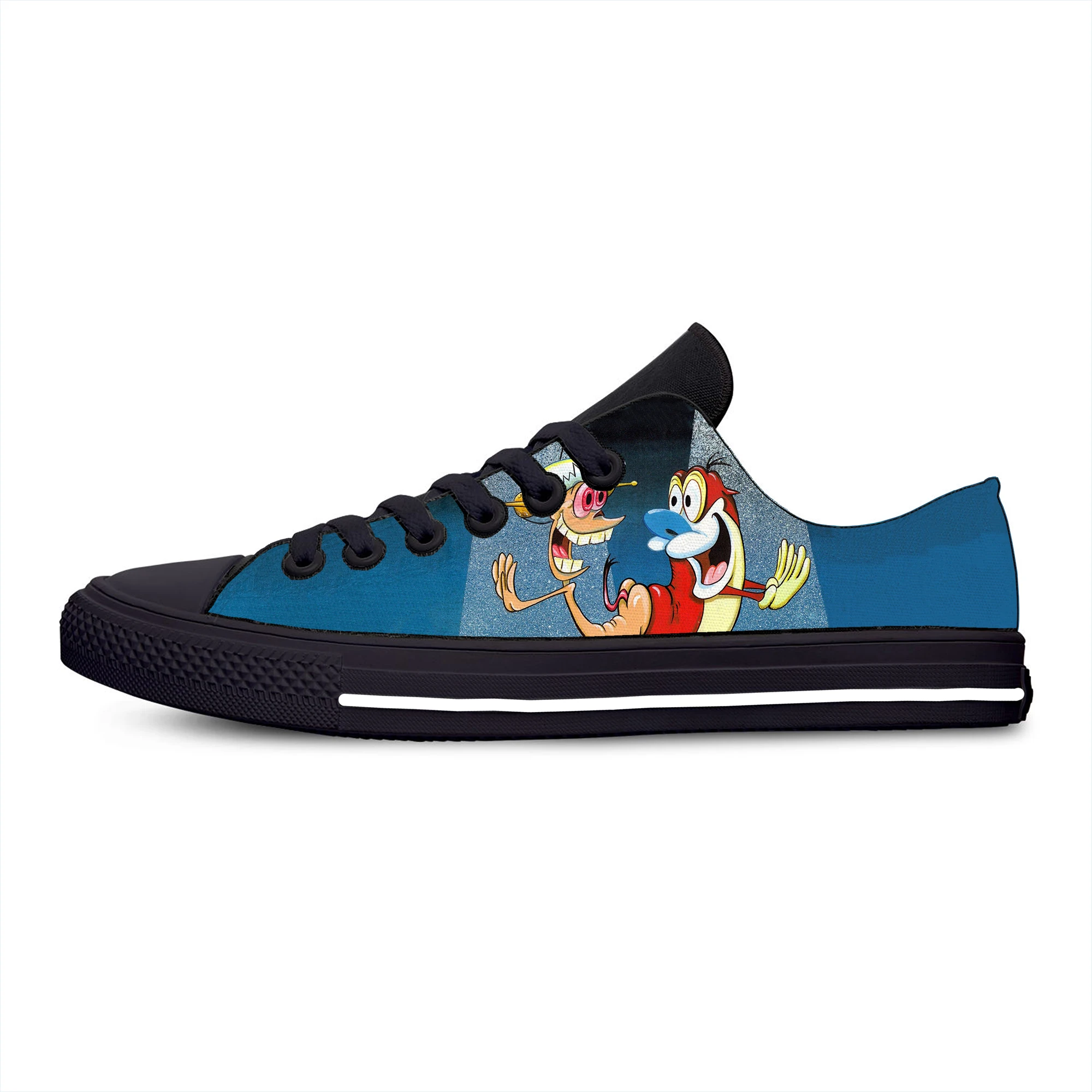 Quente legal ren e stimpy moda baixa superior homem mulher tênis respirável clássico sapatos de lona alta qualidade leve sapatos de tabuleiro