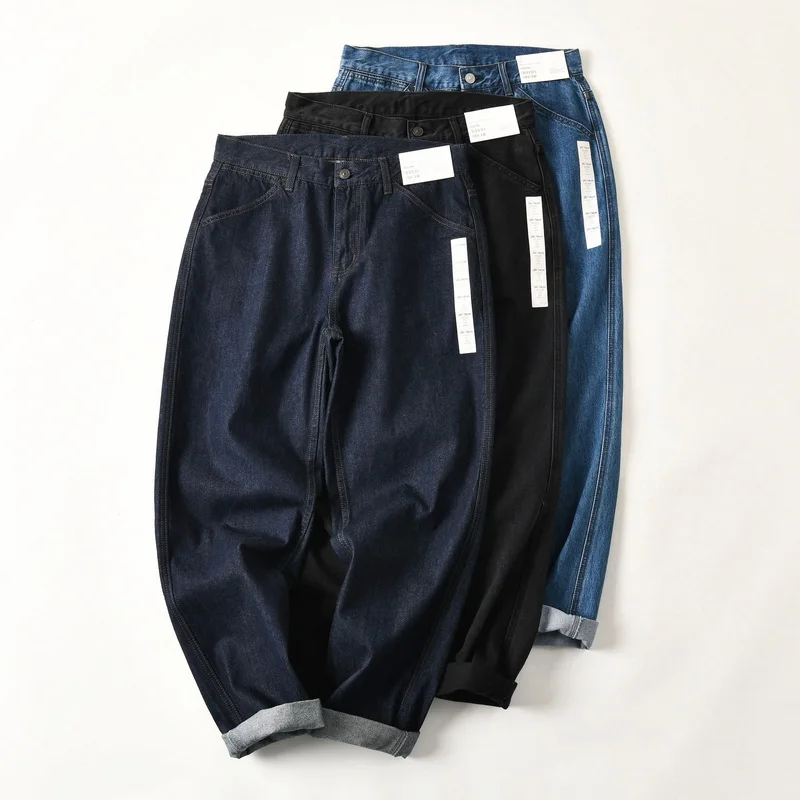 

Loose Casual Cotton Jeans Men's Autumn Wide Leg Pants Straight Leg Jeans Comfortable Fit Classic Blue Waed Denim Trousers