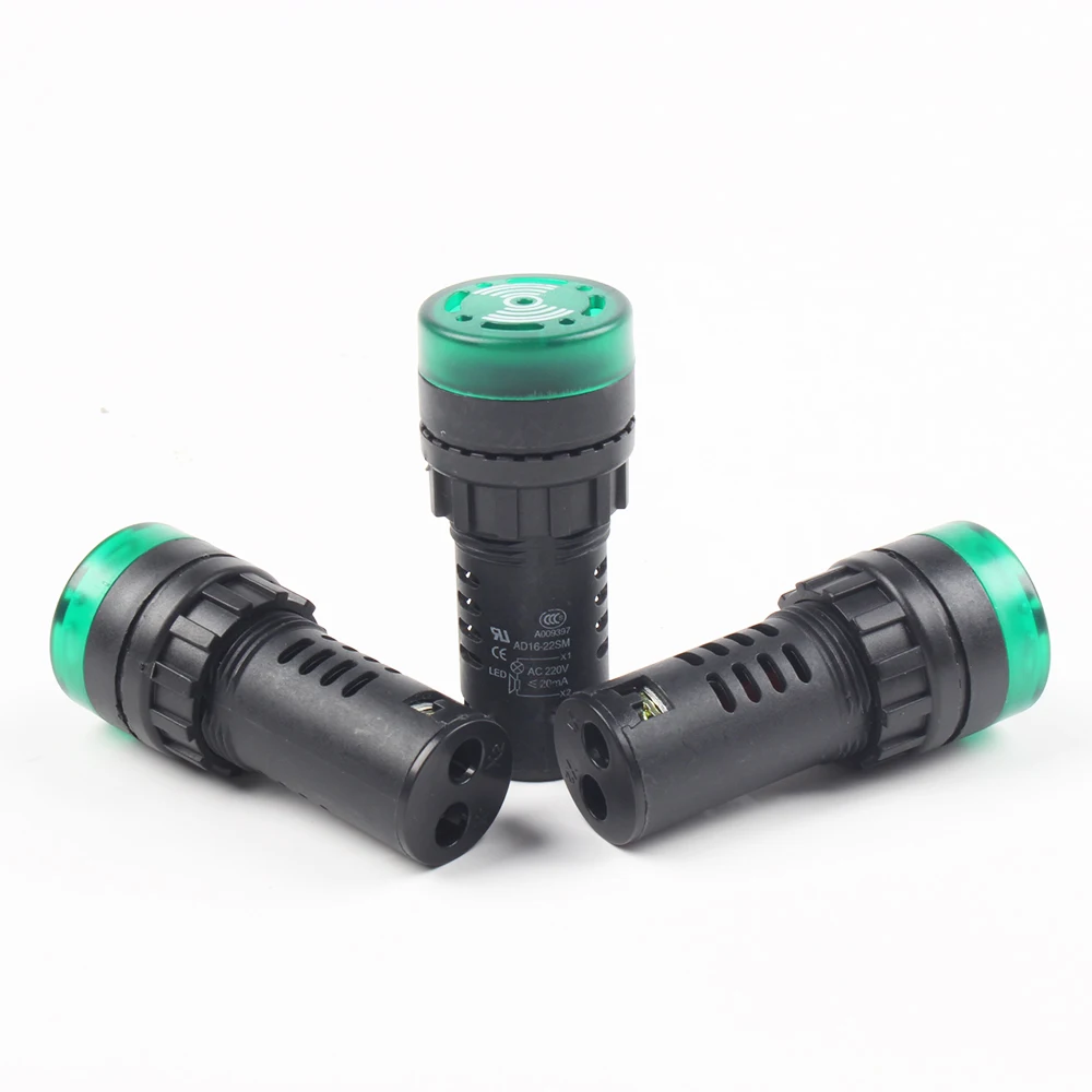LEDアクティブブザー,アラームインジケーター,緑色フラッシュ信号,AD16-22SM, 12v,24v,110v,220v,22mm,送料無料