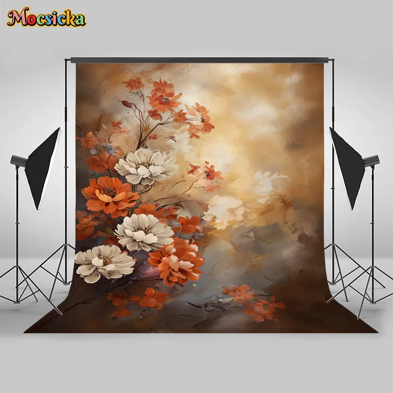 Oil Painting Floral Natural Art Background Photo Pregnant Baby Shower Girl Portrait Art Portrait Wedding Backdrop Studio Props