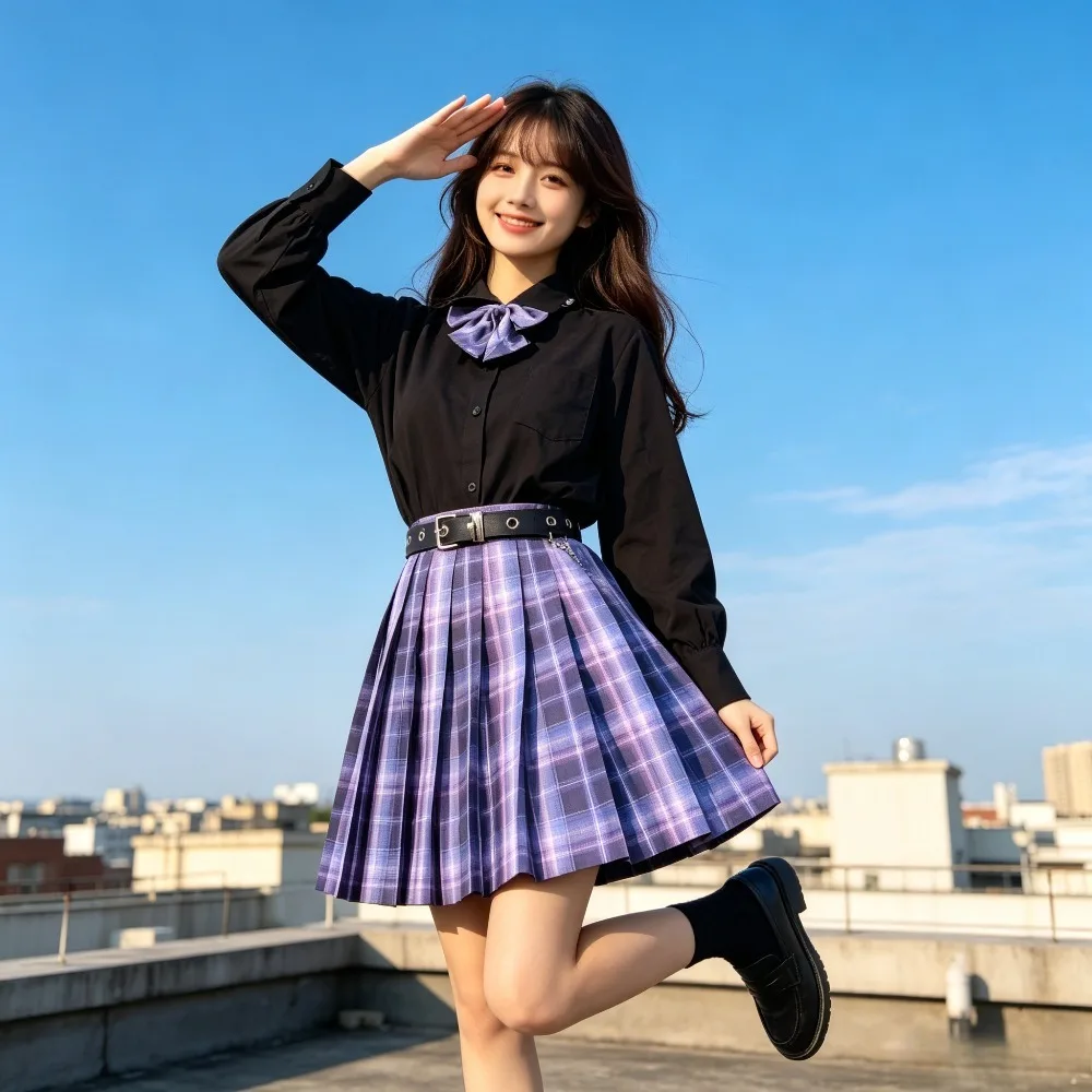 Purple Plaid JK Skirt Suit,Classic Campus School Uniform for Female Student,Versatile Daily Outfit for Campus Life&Anime Cosplay