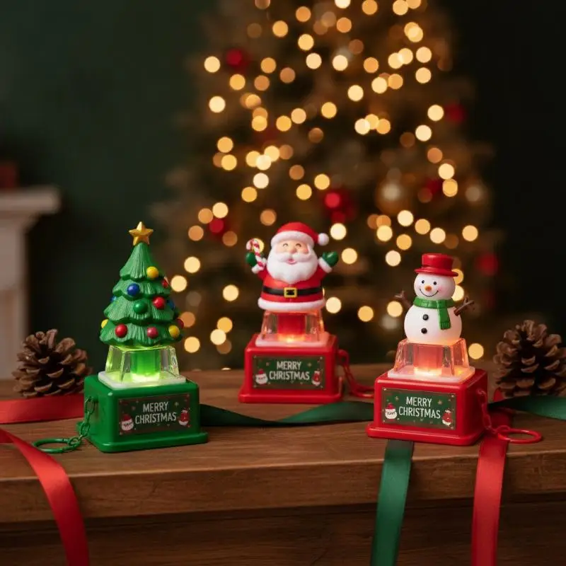 Light Up Santa Claus Stress Relief Keychain Voice Function Christmas Key Ring for Bag Pendant Xmas Party Small Gift
