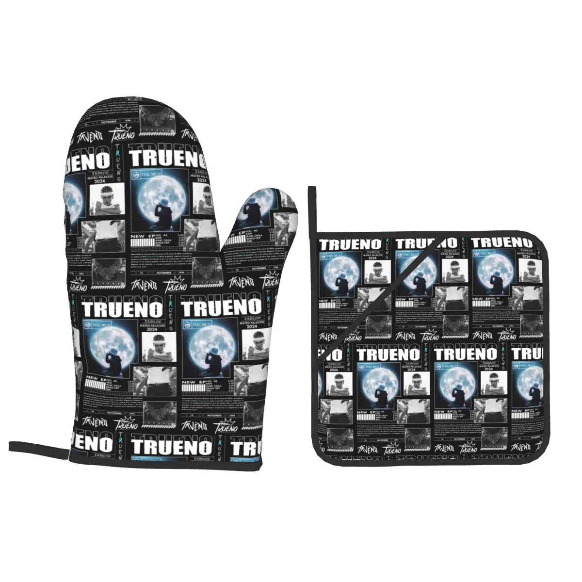 Funny Trueno Hip Hop Rapper Oven Mitts and Pot Holder Sets of 4 for Baking Kitchen Cooking Grilling Resistant Non-Slip Gloves