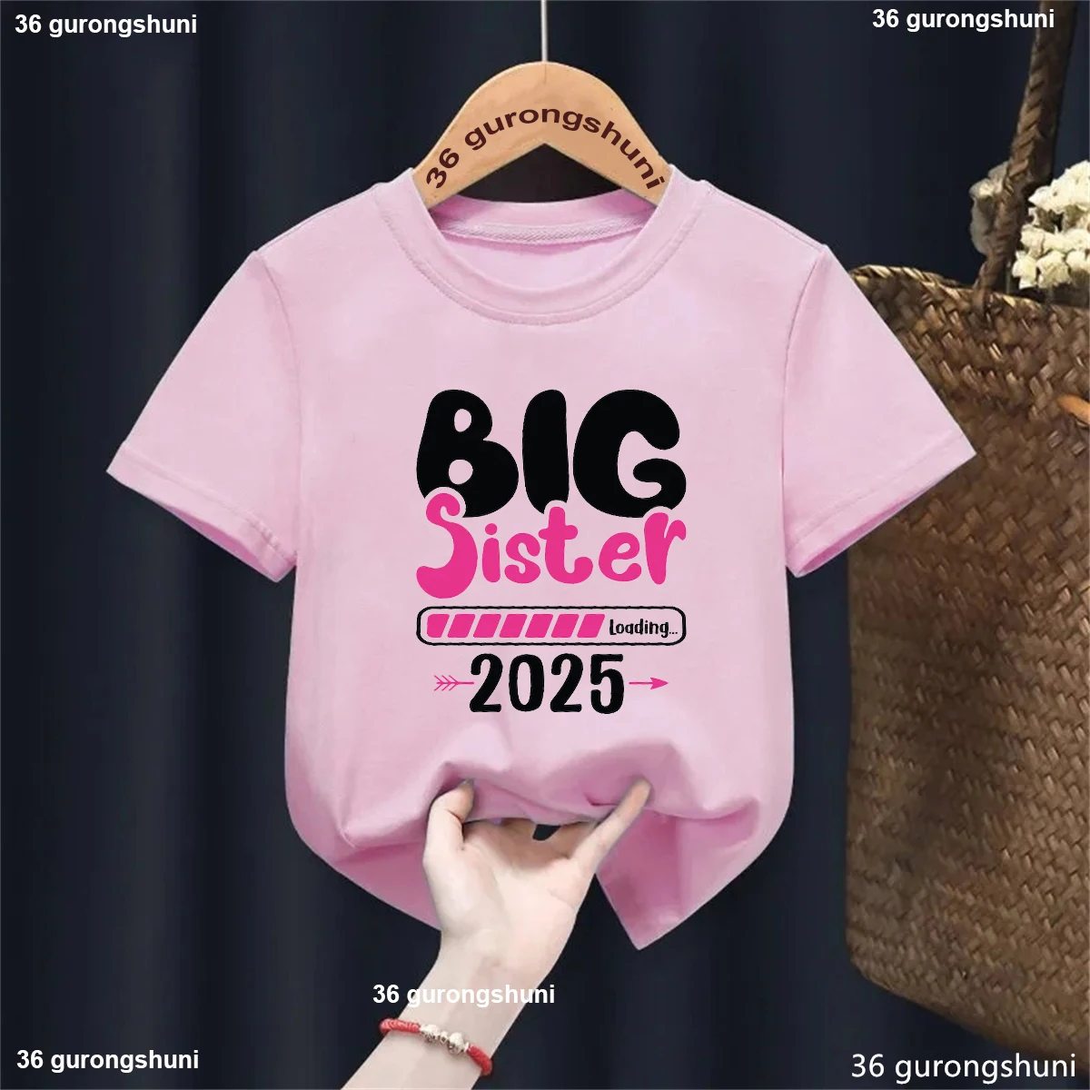 Newest Big Sister Loading 2025 Letter Printed Tshirt Girls Funny Kids Clothes Harajuku Kawaii Children'S Clothing T-Shirt Tops