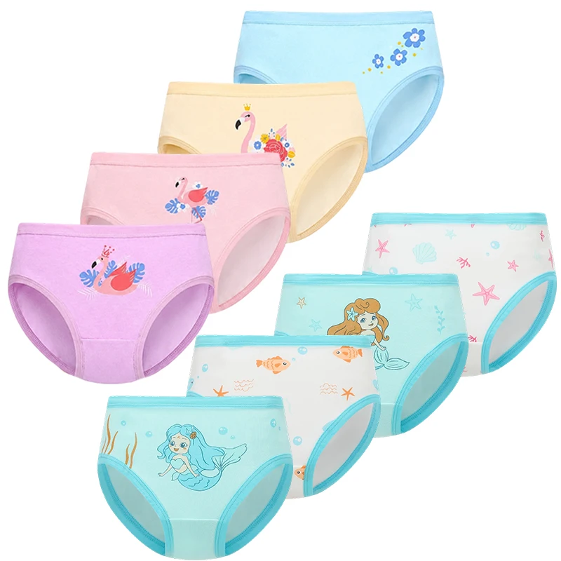 Ropa interior de algodón suave para niñas, 4 piezas, ropa interior para niños pequeños, hermosos flamencos, estampado de dibujos animados de sirena, bragas infantiles para niñas de 2 a 9 años