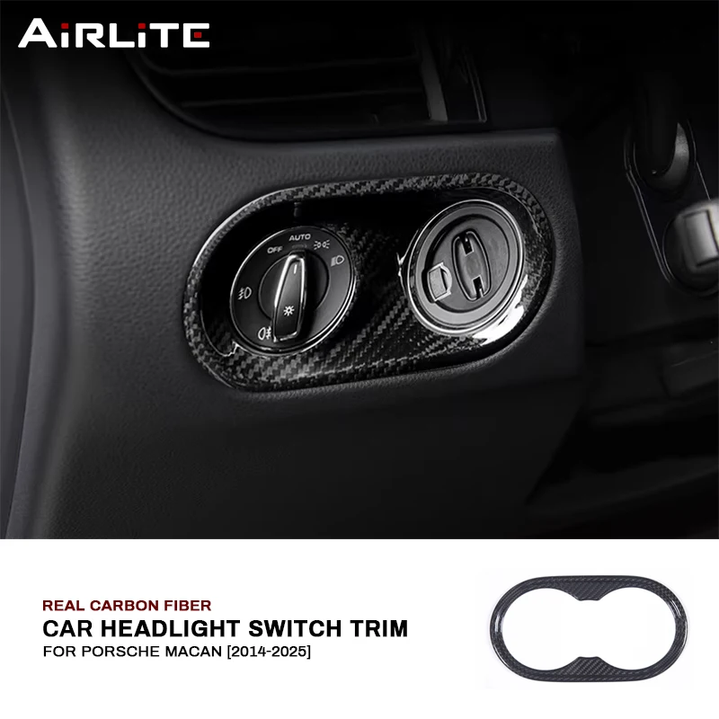 

For Porsche Macan 2014-2025 Real Carbon Fiber Car Headlight Switch Panel Frame Cover Trim Stickers Interior Decoration Accessory