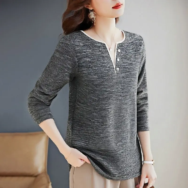 

Plus Size T-Shirt Women's Loose-Fit Long Sleevet Autumn/Winter Top Base Layer Top For Middle-Aged Mothers TT265