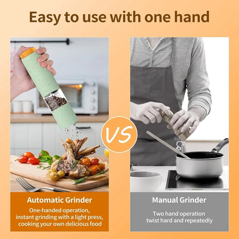 BAAG-2PCS Penggiling Garam dan Merica Elektrik Pengoperasian Otomatis Dengan Lampu LED Bertenaga Baterai Kekasaran Yang Dapat Disesuaikan