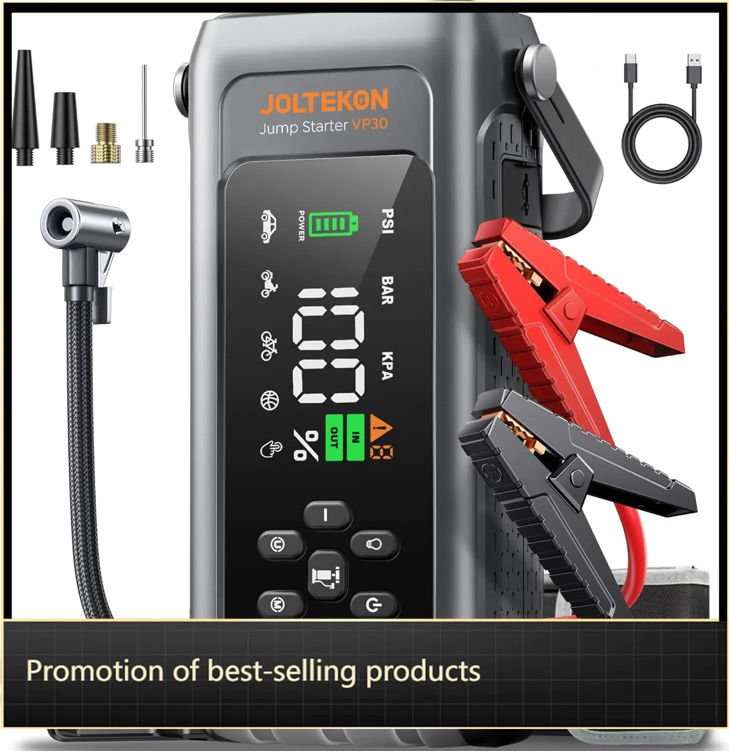 

Car Battery Jump Starter Air Compressor 4500A 150PSI Portable Jumper Starter 9L Gas 8L Diesel Jump Box Auto Shutoff Tire Inflato