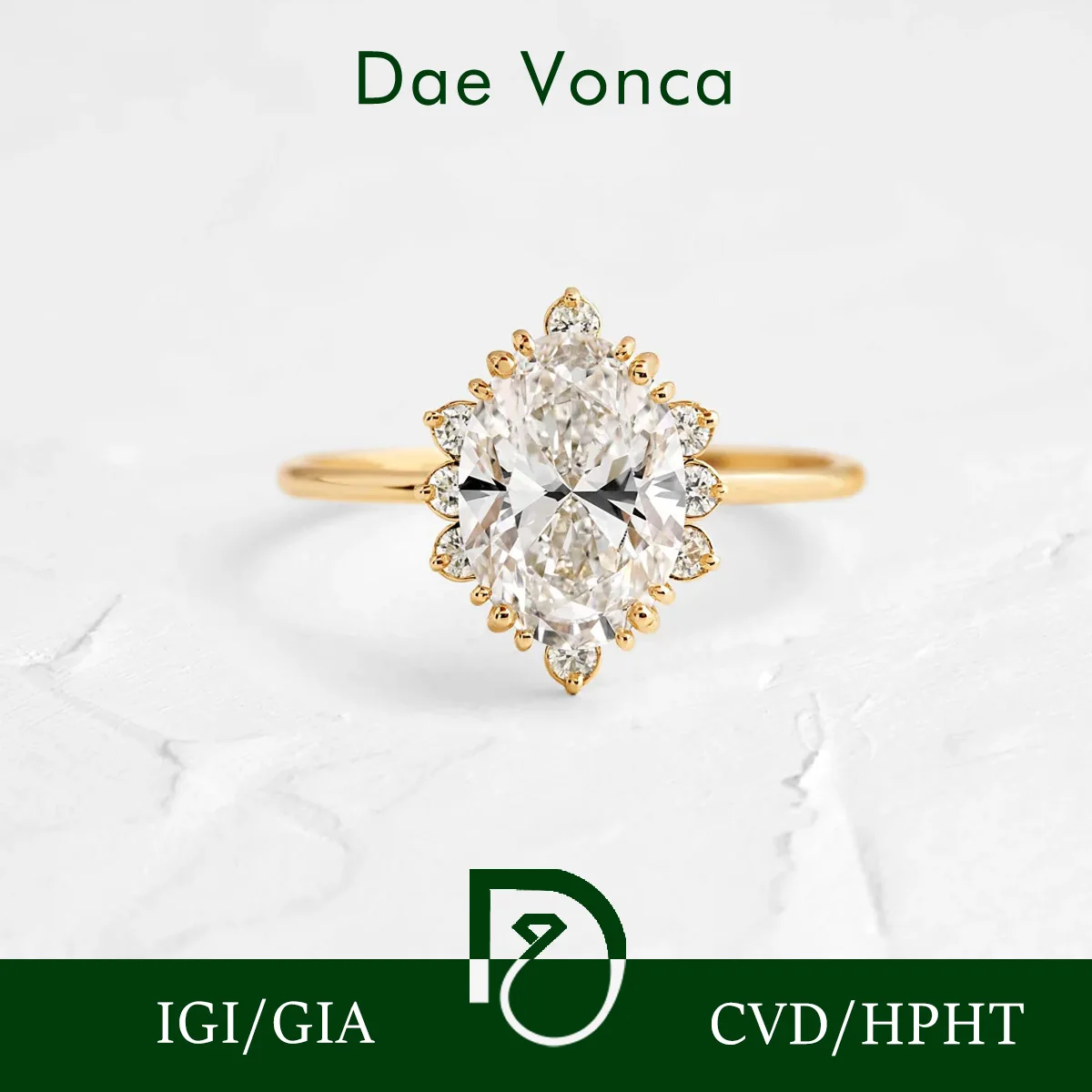 

9K/14K/18K Yellow Gold Oval Lab Grown With Zero Emissions Diamond Halo Engagement Ring for Women Luxury Wedding Jewelry Gift