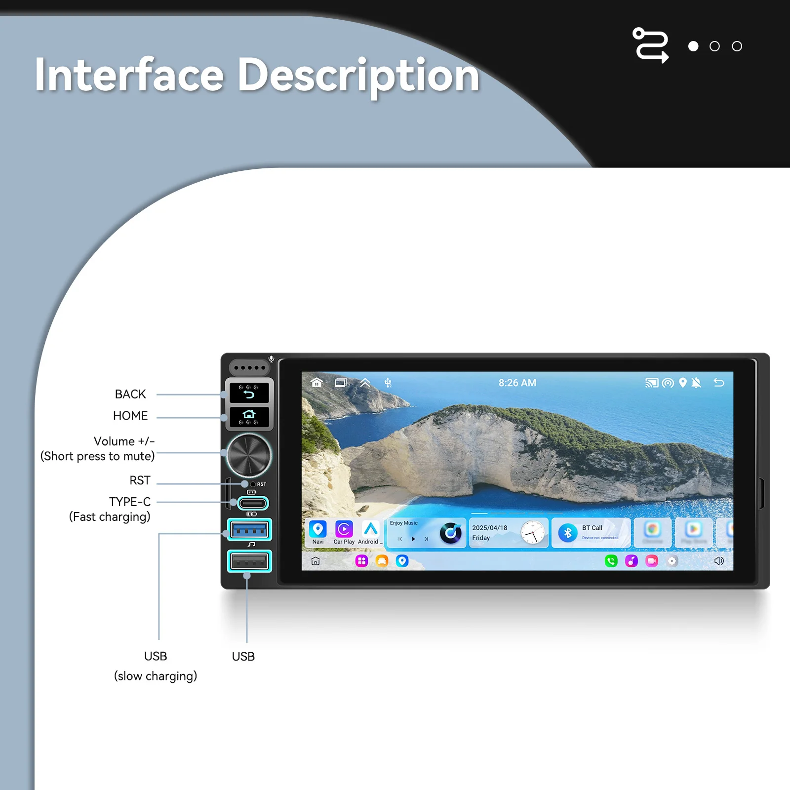 Podofo Android 6,9'' 1 DIN CarPlay Auto-Multimediaplayer Android Auto GPS-Navigation Intelligenter Auto-Player mit Mirror Link – Detail 20