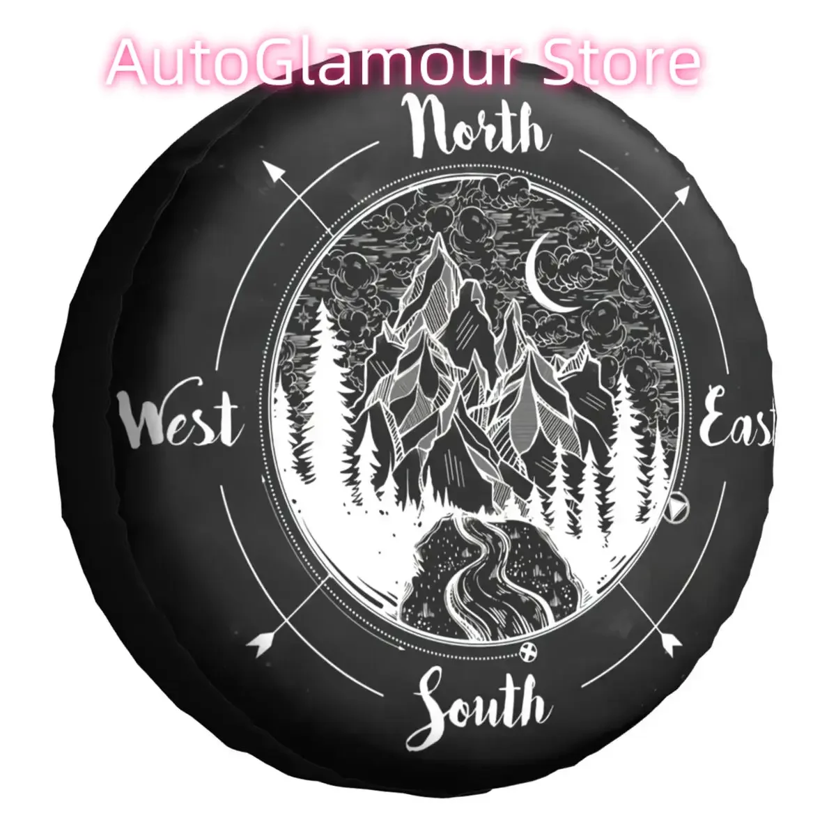 

Forest Mountain Landscape Spare Tire Cover Case Bag Pouch Compass Wheel Covers for Mitsubish 14" 15" 16" 17" Inch