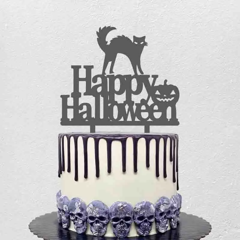 Halloween Mascot Cat and Jack-o '-Lantern Happy Halloween Cake Topper For Halloween Party Cake Decoration Topper