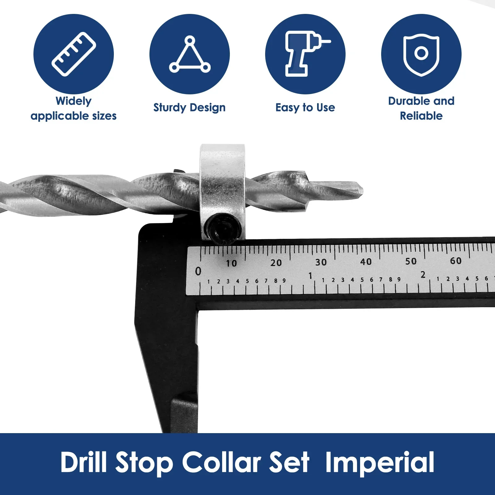 8 ชิ้นเจาะ Stop Collar ชุดอลูมิเนียมเจาะความลึกของบิตหยุดแยกแหวนเจาะความลึก Limiter Stopper Imperial ขนาด 1/2 นิ้ว