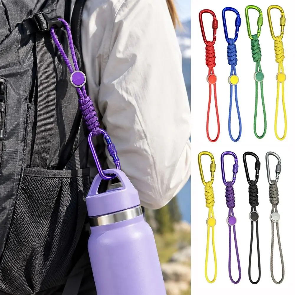 Portable D-Shaped Locking Water Bottle Clip Quick-Release with Anti-Loss Lanyard Outdoor Anti-Theft Rope Aluminum