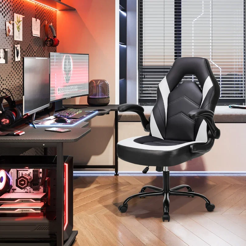 Computer Game Chair High Backrest，Ergonomic Office Seating，With Flip Armrest，Adult Wheeled Video Game Chair