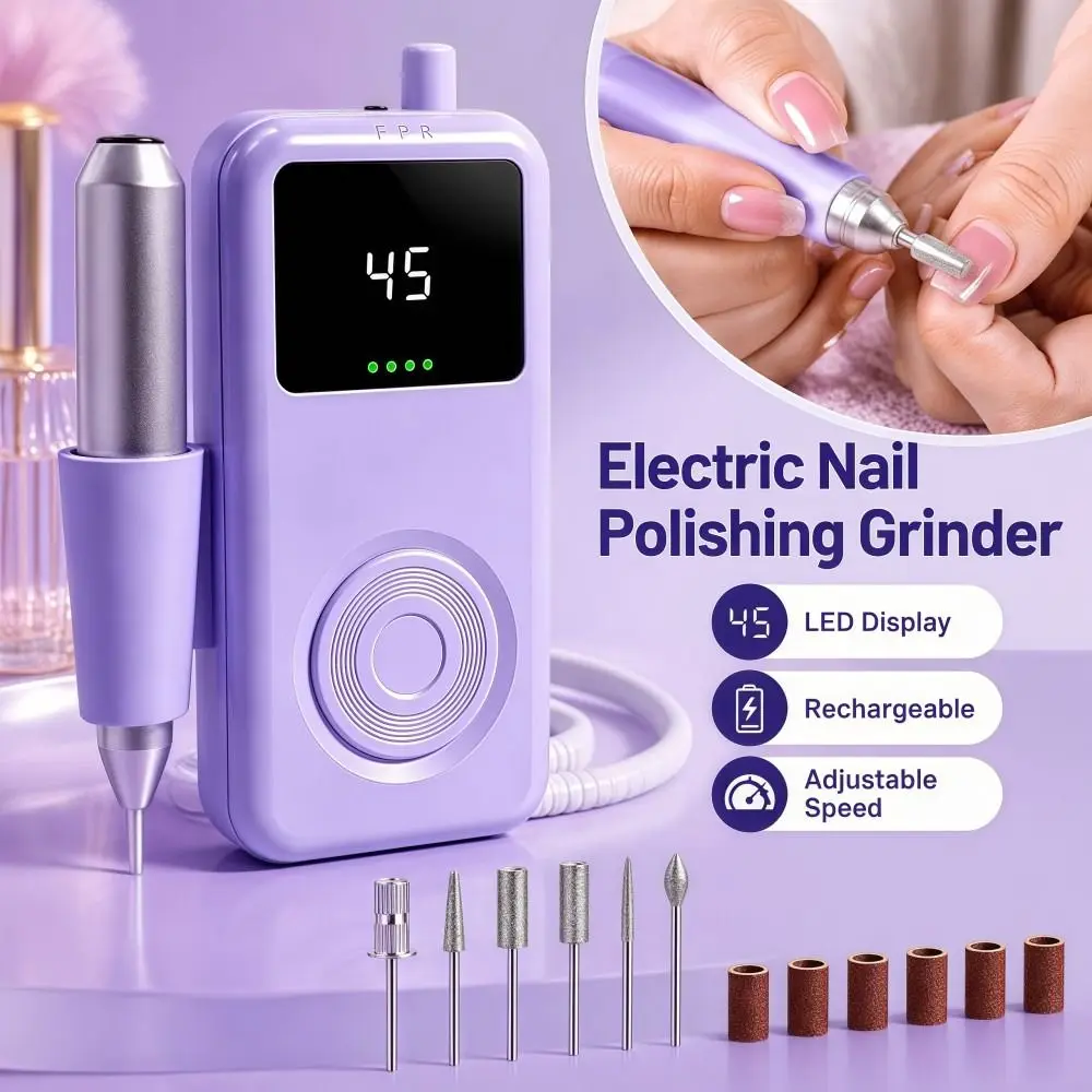 LED Display Electric Nail Polishing Grinder 6 Grinding Heads Rechargeable Electric Nail File Multifunctional Portable
