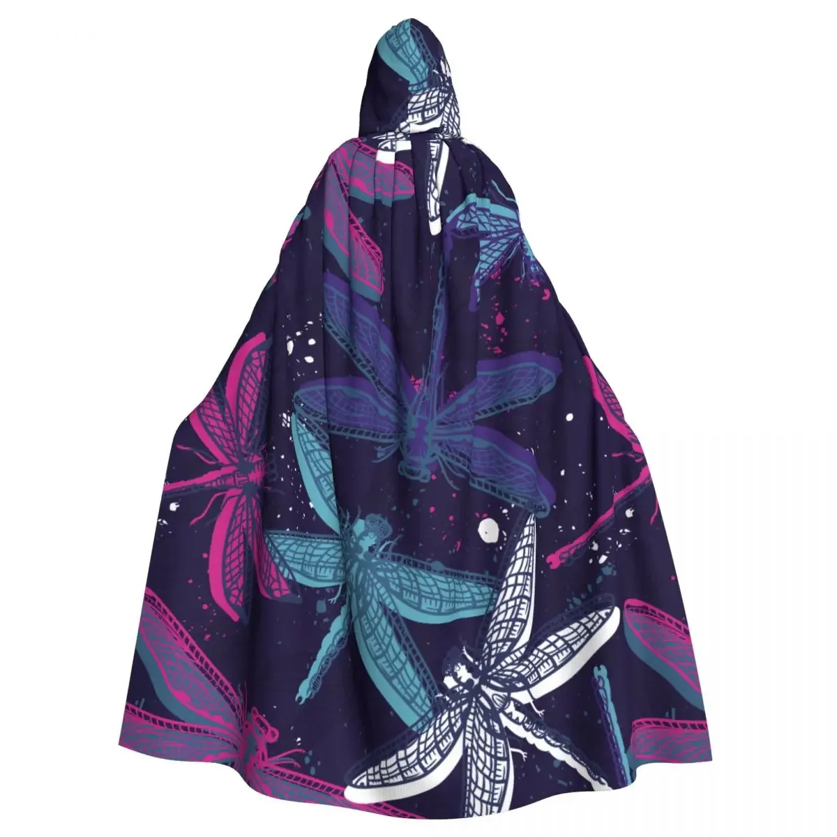 Long Cape  Hand Drawn Dragonflies Hooded  Coat Autumn Hoodies