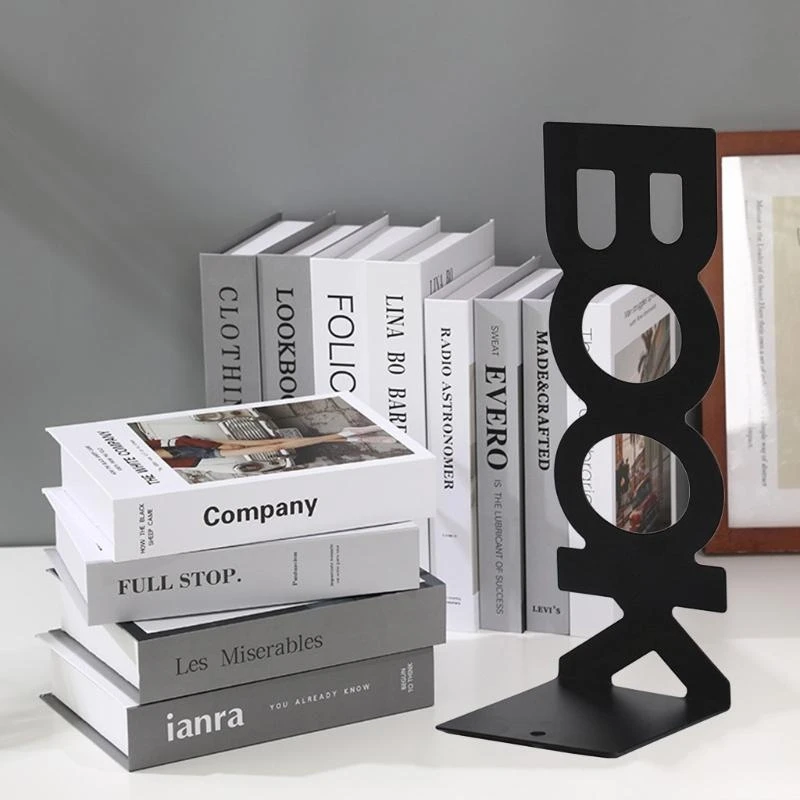

Ceative Hollow-out BOOK Letters Bookend Set of 2 Metal Book Stand Magazine Book Holder for Home best sale