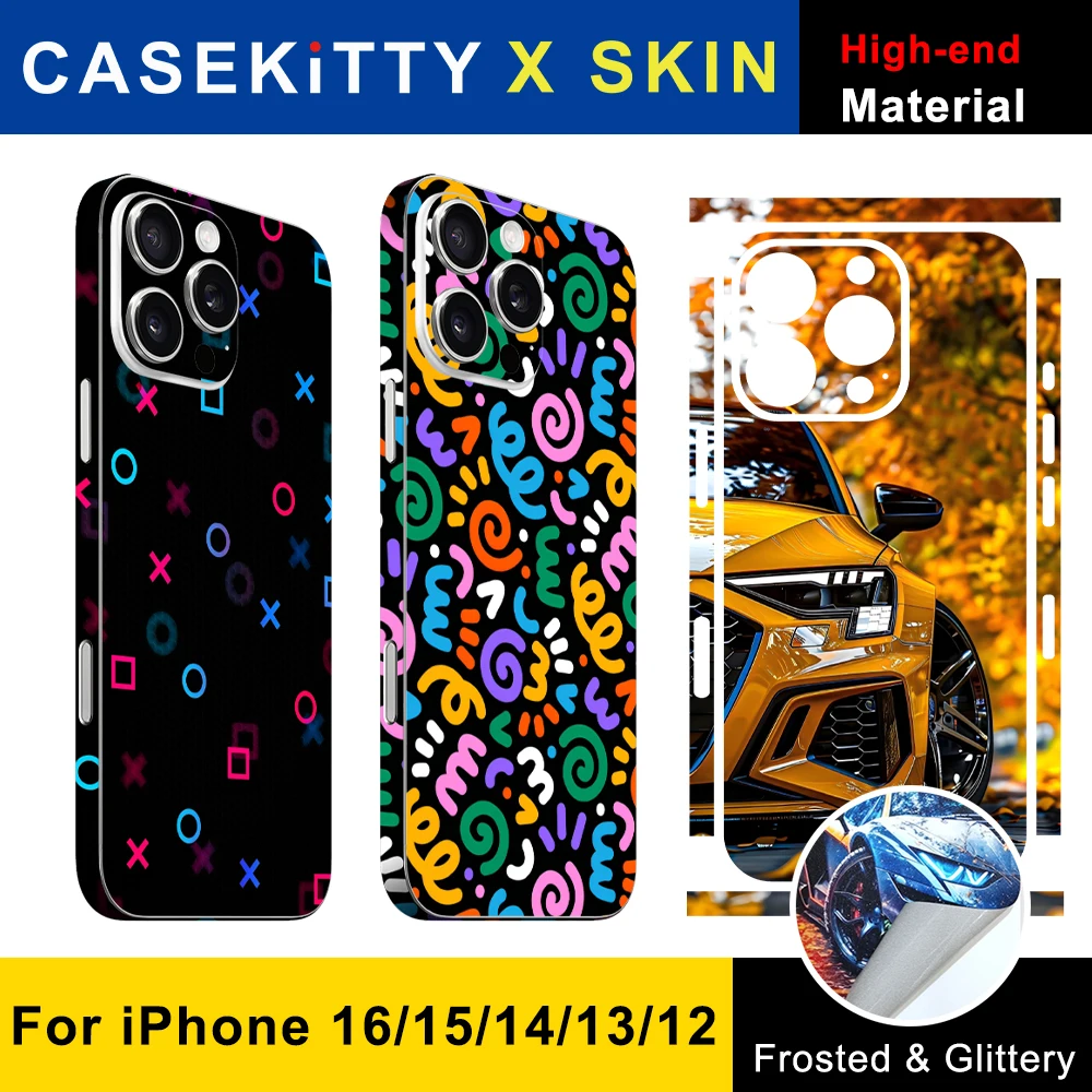 CASEKiTTY Skin Sticker For iPhone 15 Pro Max Back Film 16 14 Plus 13 12 Mini Protective Decal Wrap Side Frame Protector No Case