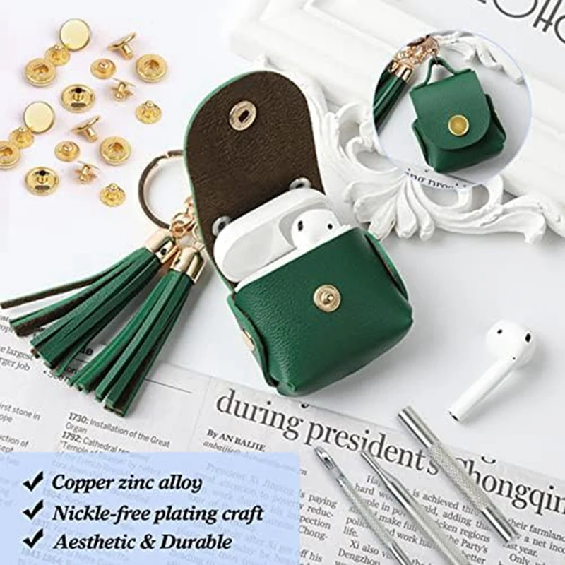 Kit de cierres a presión de cuero, juego de 120 botones a presión de Metal, tachuelas con 6 herramientas de ajuste, para chaquetas y ropa