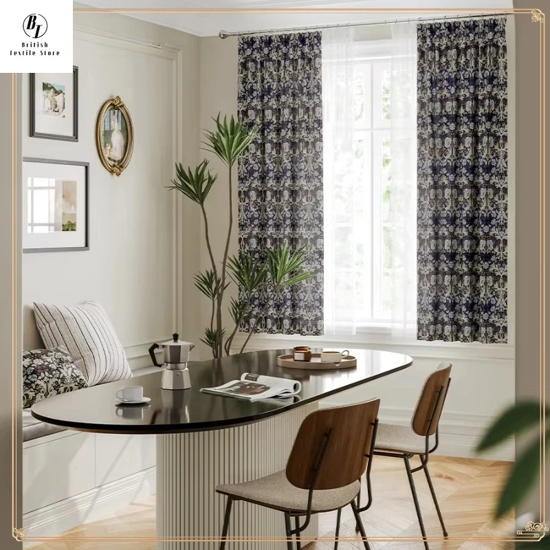

Retro Print Decor Light Luxury European Style Simple Vertically Cotton Linen for Living Room Bedroom Dining Customiz Curtains