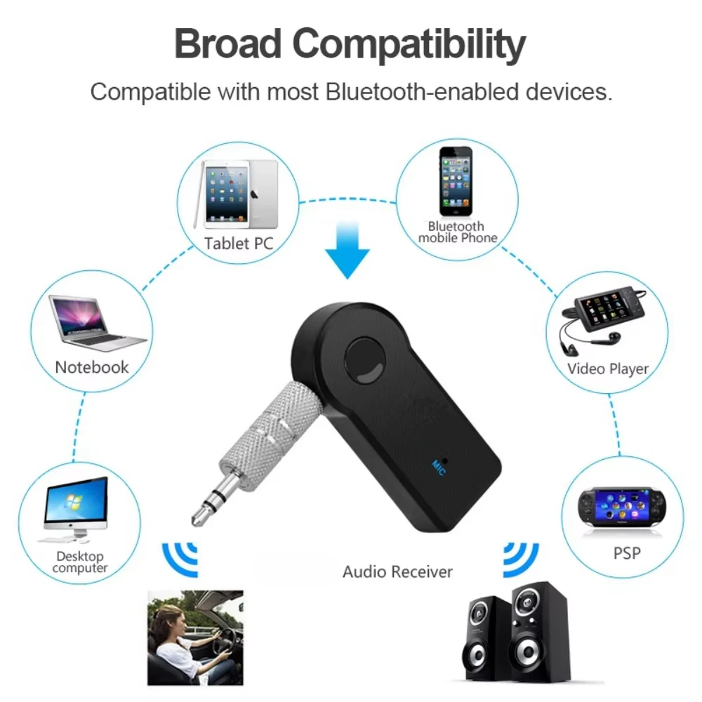 Bluetooth-compatible 4.2 AUX Audio Stereo Music 3.5mm Receiver Microphone Receiver Consumer Electronics Accessories Car Adapter