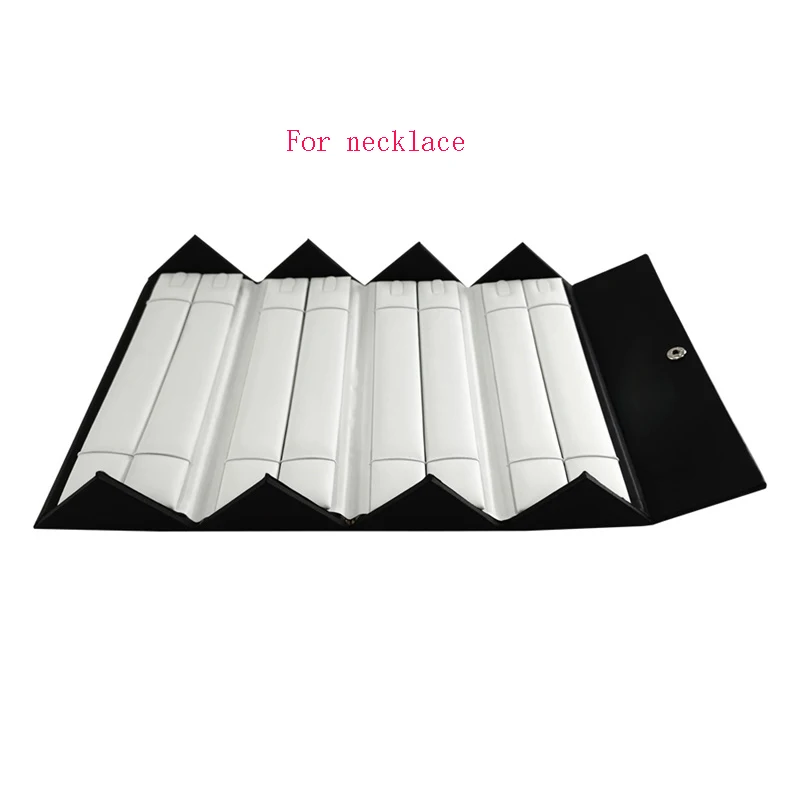 Portable Foldable Jewelry Storage Box Black Leather Outer and White Leather Inner Jewelry Box Rings Necklace Pendant Container